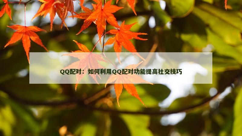 QQ配对：如何利用QQ配对功能提高社交技巧